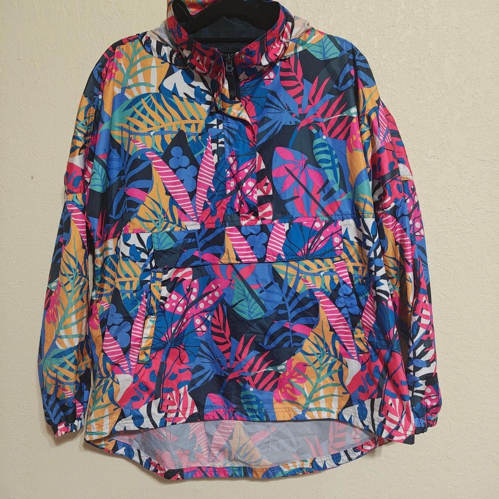 Lauren James Womens Tropical Print Windbreaker Jacket Multicolored Size L